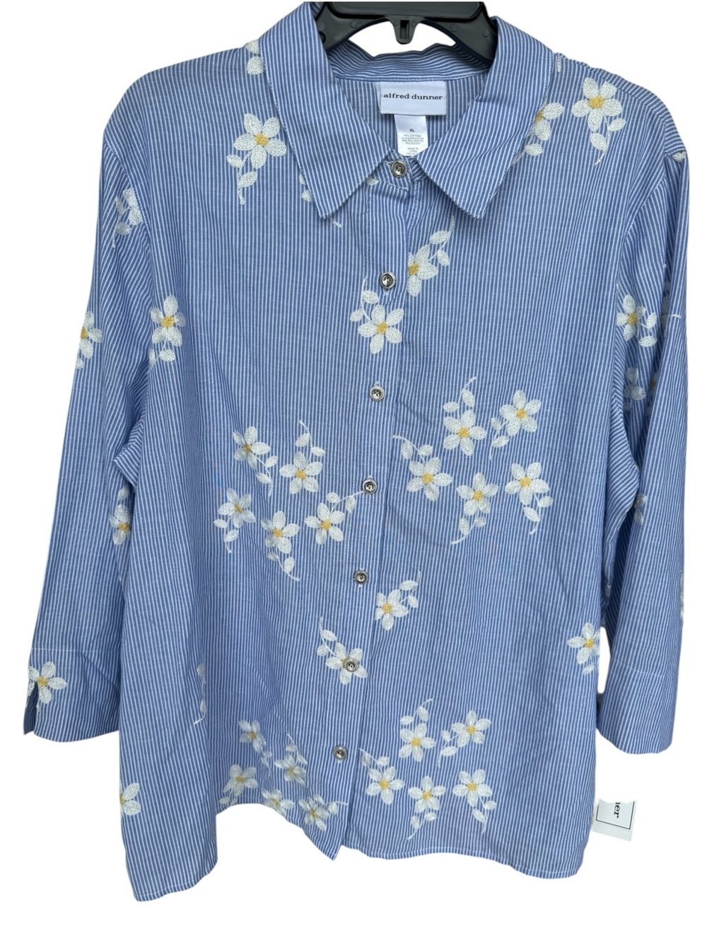 Alfred Dunner NWT Bright Idea TK Blue Striped Floral Embroidered Button-Down